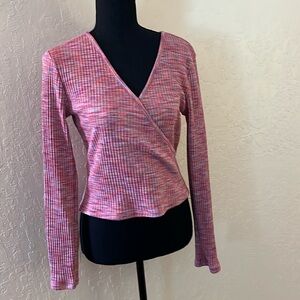 SO Pink Plaid Long Sleeve‎ Crop Top